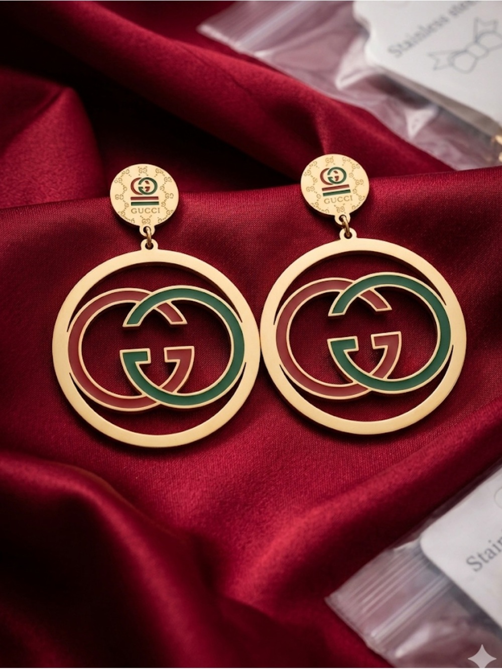 Gold and Green Double-G Drop Earrings